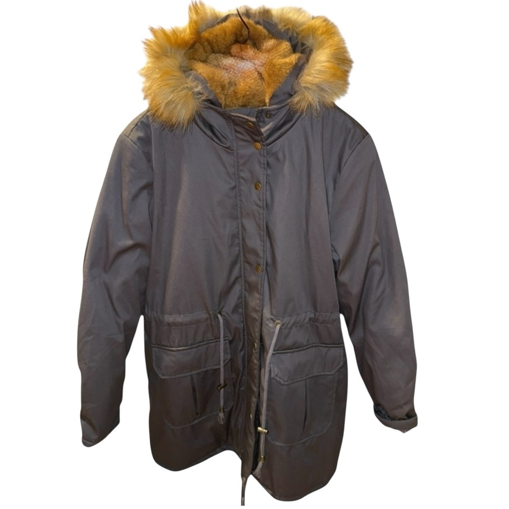 Allegra K Women's Gray Parka with Faux Fur Trim NWT L